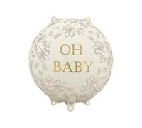 Oh Baby Foil Balloon - 35 cm - Beige with Flower Motif - Helium & Air - Baby Shower Decoration