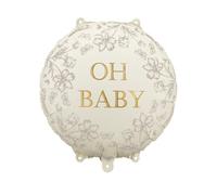 Oh Baby Foil Balloon - 35 cm - Beige with Flower Motif - Helium & Air - Baby Shower Decoration