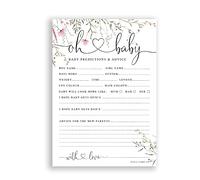 Oh Baby! Pink floral wild flower Baby Shower Prediction Printed A5 Game Cards, Unisex Baby Shower Game, Printed A5 Cards, Baby Shower (Pack Size: A5 PACK OF 30)