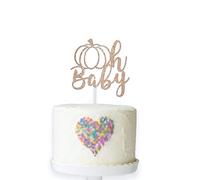 Oh Baby with Pumpkin Cake Topper - Perfect for Halloween, Autumn, Fall Baby Shower Decorations, Gender Reveal Party, Gender Reveal Decorations (Rose Gold)