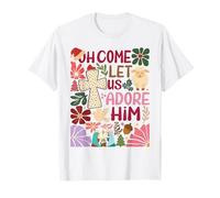 Oh Come Let Us Adore Him Nativity Boho Floral Christmas T-Shirt
