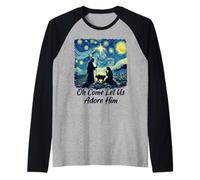 Oh Come Let Us Adore Him Nativity Night Worship Art Raglan Baseball Tee