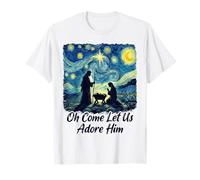 Oh Come Let Us Adore Him Nativity Night Worship Art T-Shirt