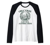 Oh Come Let Us Adore Him Nativity Scene Christmas Raglan Baseball Tee