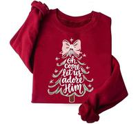 Oh Come Let Us Adore Him Sweatshirt Christian Christmas Sweatshirt Christmas Tree Sweatshirts Oh Come Let Us Adore Him Shirt Christmas Tree Shirt Xmas Tree Tshirt Red