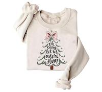 Oh Come Let Us Adore Him Sweatshirt Christian Christmas Sweatshirt Christmas Tree Sweatshirts Oh Come Let Us Adore Him Shirt Christmas Tree Shirt Xmas Tree Tshirt Beige