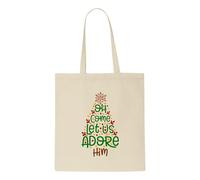 Oh come let us adore him tree shape [BCX] tote style shopping bag - natural