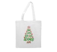 Oh come let us adore him tree shape [BCX] tote style shopping bag - white