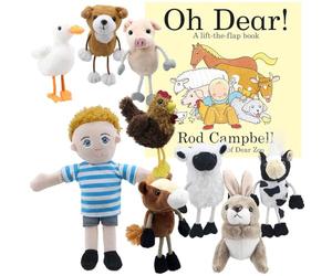 Oh Dear! Book by Rod Campbell & Puppet Set, Includes 8 Farm Animal Finger Puppets by The Puppet Company, Interactive Fun for Kids with Storytelling & Early Learning Play