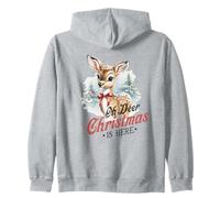 Oh Deer Christmas Is Here Cute Bambi Animal Vintage Winter Zip Hoodie