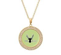 Oh Deer Fashion Necklace Chain Round Graphic Pendant with Diamond Jewellery Golden-style