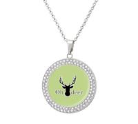 Oh Deer Fashion Necklace Chain Round Graphic Pendant with Diamond Jewellery Silver-style
