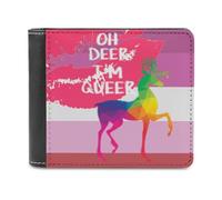 Oh Deer I Am Queer Gay LGBT Men's Bifold Wallet Slim Cash Card Holder Leather Purse