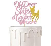 Oh Deer She's Almost Here Doe Cake Topper, Girl's 1st Birthday/Baby Shower Cake Decor - for Baby Girl, Pink Golden Doe Theme Girl's Birthday/Pregnancy Party Supplies