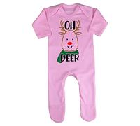 Oh Deer Style 1 Scarf Baby Romper Jumpsuit with feet, 3-6 Months, Pastel Pink