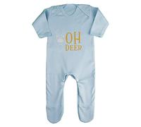 Oh Deer Style 2 Metallic Reindeer Baby Romper Jumpsuit with feet, 0-3 Months, Pastel Blue