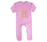 Oh Deer Style 2 Metallic Reindeer Baby Romper Jumpsuit with feet, 6-12 Months, Pastel Pink