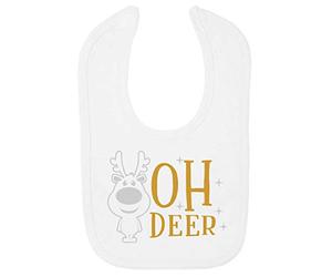 Oh Deer Style 2 Metallic Reindeer Cotton Baby bib - White