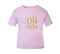 Oh Deer Style 2 Metallic Reindeer Short Sleeve Cotton Toddler t Shirt, 3-4 Years, Pastel Pink