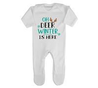 Oh Deer Winter is here Style 3 Baby Romper Jumpsuit with feet, 0-3 Months, White