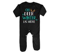Oh Deer Winter is here Style 3 Baby Romper Jumpsuit with feet, 6-12 Months, Black