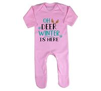Oh Deer Winter is here Style 3 Baby Romper Jumpsuit with feet, 6-12 Months, Pastel Pink