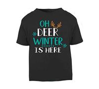 Oh Deer Winter is here Style 3 Short Sleeve Cotton Kids t Shirt, 2-3 Years, Black
