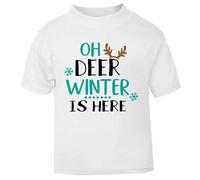 Oh Deer Winter is here Style 3 Short Sleeve Cotton Kids t Shirt, 2-3 Years, White