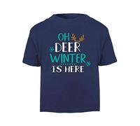 Oh Deer Winter is here Style 3 Short Sleeve Cotton Toddler t Shirt, 3-4 Years, Navy