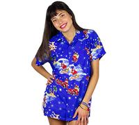OH Funky Hawaiian Blouse, Surf Santa, Blue, S