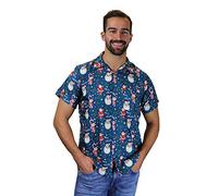 OH Funky Hawaiian Shirt, Candycane Santa, Blue, L