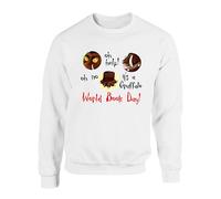 Oh Help Oh No It's A Wonderful World Book Day 2025 Jumper, Boys Girls Funny Costume Love Reading Book Story Gift Unisex Sweatshirt Top(L, White)