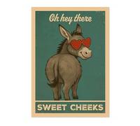 Oh Hey There Sweet Cheeks Donkey Poster, Retro Animal Bathroom Print, Comedy Toilet Wall Art, A4 (Print Only) - 29.7x21cm