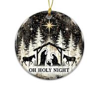 Oh Holy Night Nativity Christmas Ornament 2025 - Rustic Christian Décor Featuring Manger Scene with Baby Jesus, Mary, Joseph, Star of Bethlehem, Religious Keepsake for Faith-Based Holiday Celebrations