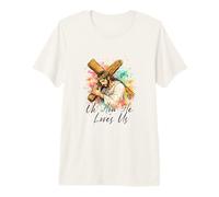 Oh How He Loves Us Christian Jesus Cross Easter Watercolor Premium T-Shirt