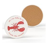 Oh I Do Like To Be Beside The Seaside Lobster Nautical Themed Ceramic Round Coaster