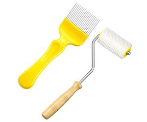 Oh Klyzo 2 Pcs Beekeeping Tools Set, Includes 1 Honey Extractor Uncapping Needle Roller and 1 Stainless Steel Bee Keeping Uncapping Fork with 18 Tines for Bee Keeping Supplies