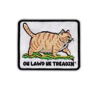 Oh Lawd He Treadin' Embroidered Patch Funny Chonky Cat Meme Applique Embroidery Patches Humor Kitty Cat Owners Iron On Sew On Patches for Clothes Backpacks Jeans Hats Gifts for Women Men 3x2.6 Inches