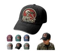 “Oh, Look! Nobody Gives A Sh*t.” Skeleton Scout Cap, Vintage Embroidery Sarcasm Style, Adjustable Unisex Baseball Cap Sun Hat (Black)