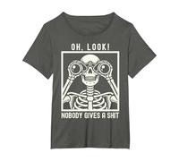 Oh Look Nobody Gives A Shit Funny Graphic Skeleton T-Shirt, Women's Plus, Asphalt Grey, 2X