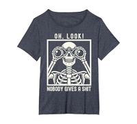 Oh Look Nobody Gives A Shit Funny Graphic Skeleton T-Shirt, Women's Plus, Heather Blue, 1X