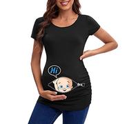 Oh Mamma Maternity Top Summer Pregnant T Shirts Short Sleeve Tee Casual Pregnancy Clothes Funny Footprint Pregnant Maternity T Shirts It's A Boy (Black, S)
