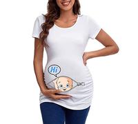 Oh Mamma Maternity Top Summer Pregnant T Shirts Short Sleeve Tee Casual Pregnancy Clothes Funny Footprint Pregnant Maternity T Shirts It's A Boy (White, L)