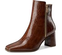 Oh Mispares Women's Chunky Heel Ankle Booties Square Toe Short Block Boots Heeled Shoes Side Zipper Comfortable Closed Toe Heels for Ladies Girls 3 Inches, Brown Crocodile Print, 10 UK