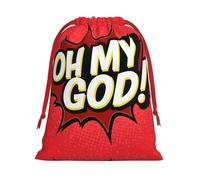 Oh My God Art Words Print Ultra Soft Plush Christmas Party Gift Bags, Drawstring Xmas Candy Treat Favors Holiday Sacks, Wedding Jewelry Pouches