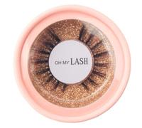 OH MY LASH Black Faux Mink False Strip Eyelashes Winged Look in Pink Cardboard Reusable Lashes Case, Individual, New Me