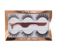 OH MY LASH Multipack Set Black Faux Mink False Strip Eyelashes, 3 Pairs with Rose Gold Applicator Tweezers, AM to PM
