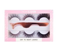 OH MY LASH Multipack Set Black Faux Mink False Strip Eyelashes, 3 Pairs with Rose Gold Applicator Tweezers, Day to Night