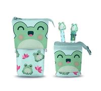 Oh My Pop Froggy-Cute Pencil Case + 10-Colour Pen + Erasable Gel Pen, Turquoise, 11.5 x 17 cm