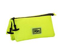 Oh My Pop! Yellow Neon-Mesh Triple Pencil Case, Yellow, 23 x 11 cm